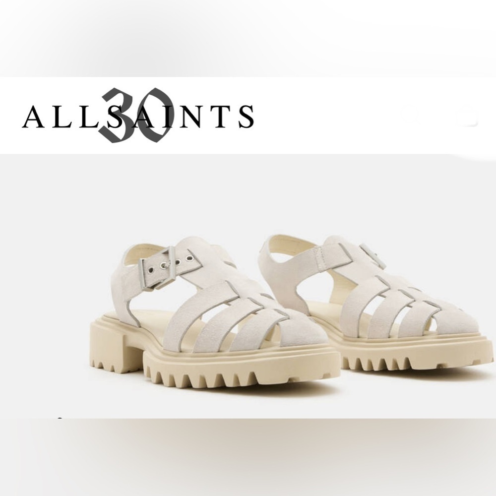 ALL SAINTS Designer Nessa Chunky Leather Buckle Sandals Size 8 - Picture 4 of 9